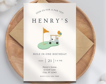 Hole In One 1st Birthday Invitation: Golf Party Theme (DIY Canva Template) A25