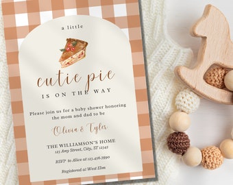 Fall Baby Shower Invitation: Cutie Pie Gingham Design (Canva Edit, PDF Download) A4