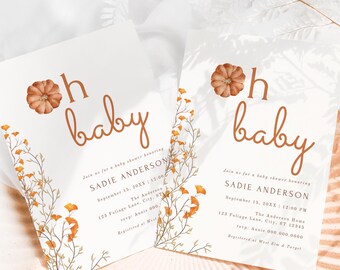 Pumpkin Baby Shower Invitation: Editable Fall Template (Digital Download) A8