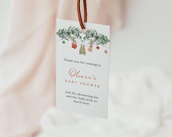 Merry Christmas Baby Shower Favor Tags: Winter Foliage (Digital PDF) L57