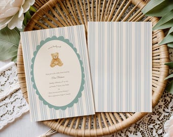 We Can Bearly Wait Baby Shower Invitation, Vintage Teddy (Editable Canva Template, Instant Download)