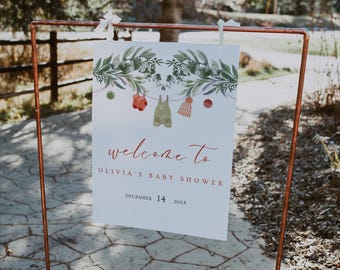 Winter Baby Shower Welcome Sign: Gender Neutral Christmas Theme (Canva Template, Digital Download) L57