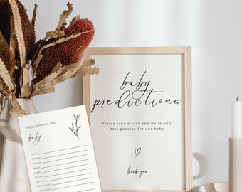 Minimalist Baby Predictions Card & Sign: Editable Template (Digital Download) L5