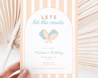 Retro Pickleball Birthday Invitation: Editable Canva Template (Digital Download 5x7in PDF)
