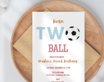 Born Two Ball Invitation: Sports 2nd Birthday Party (Editable Template)