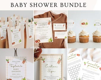 Fall Baby Shower Invitation Set: Locally Grown Farmers Market Theme (Digital Download, Canva Template A2 Bundle)