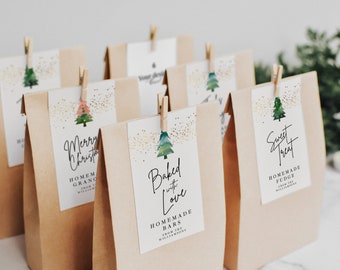 Christmas Tree Treat Tags | Instant Download | Watercolor Christmas Tree Gift Tag | Digital Download | Editable Holiday Treat Tags | L76