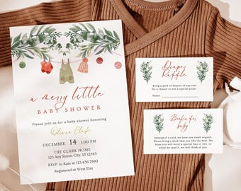 Winter Baby Shower Invitation Bundle: Greenery, Baby Clothes (DIY Printable Template) L57