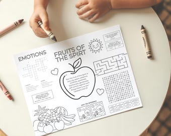 Fruit of the Spirit Activity Placemat: Kids Bible Coloring (Printable PDF Download)