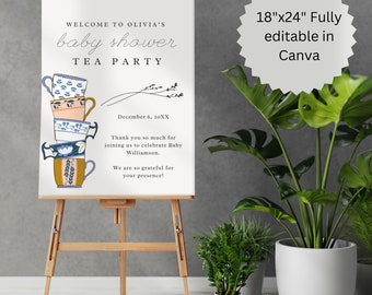 Tea Party Baby Shower Welcome Sign: Whimsical Teacup Theme (Digital Download) A19