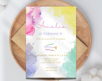 Paint Night Birthday Invite | Editable Painting Party Invitation | Art Bday | 7 8 9 10 Year Old Girl Invitation | Digital Download | A10