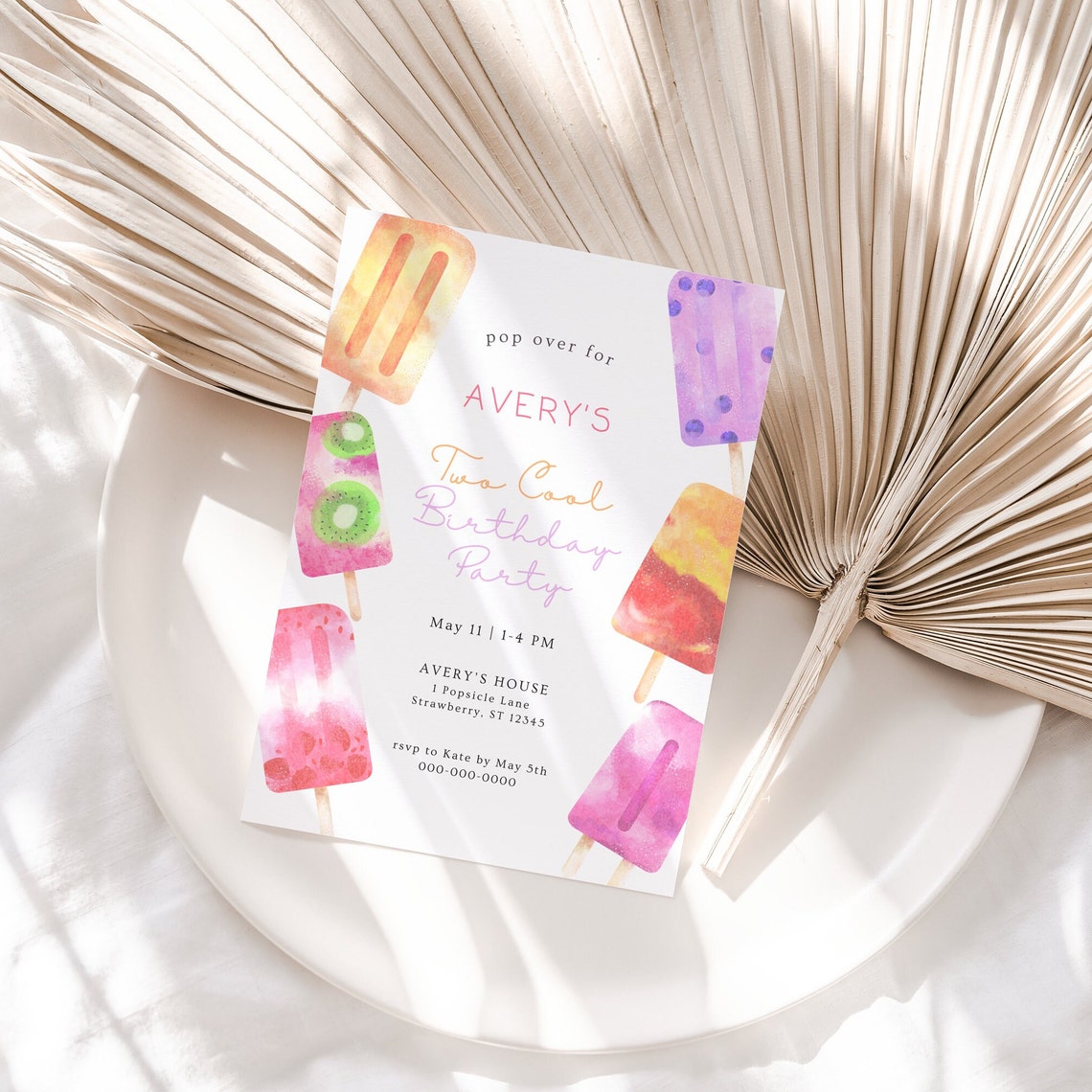 Invited Cool Two Cool Popsicle Birthday Invite | Watercolor Popsicle Invite | Summer ...
