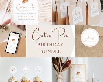 Cutie Pie 1st Birthday Invitation Bundle: Printable Party Decor (Digital Download Sign & Toppers) A4