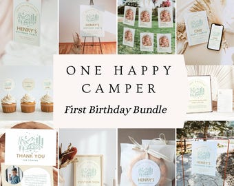 Happy Camper First Birthday Bundle: DIY Party Decor (Canva Templates) a1