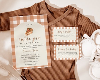Autumn Baby Shower Invitation Bundle: Pie Theme, Gender Neutral (DIY Canva Template, PDF Printable)A4