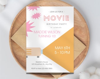 Movie Night Birthday Party Invitation (Editable Template, Digital Instant Download)