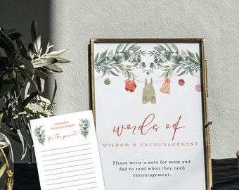 Merry Christmas Baby Shower Advice Card: Winter Wishes (Editable Template, Digital Download) L57