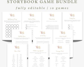 Storybook Baby Shower Games Pack: Editable Canva Templates (Digital Download A22)