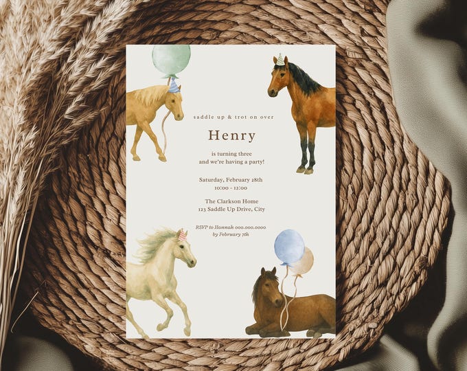Featured listing image: Horse Birthday Invitation (Editable Template, Digital Instant Download)