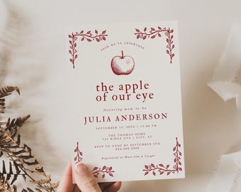 Apple Baby Shower Invitation: Fall Autumn Theme, Canva Template (Digital Download)