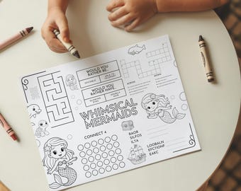 Mermaid Coloring Placemat: Under The Sea Party Activity (PDF Download 11x8.5")