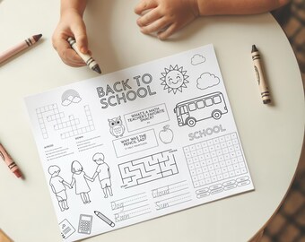 First Day of School Activity Placemat: Printable Coloring Page (PDF Download)