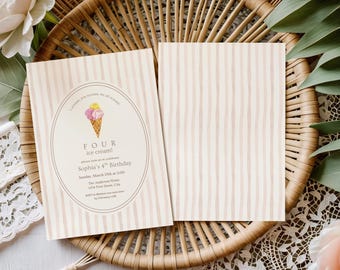 I Scream You Scream We All Scream Four Ice Cream, Kids 4th Birthday Party, Pink (Editable Template, Digital Instant Download)