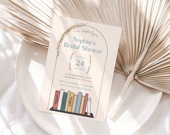 Book Theme Bridal Shower Invitation: A New Chapter Storybook Love (Canva Template)