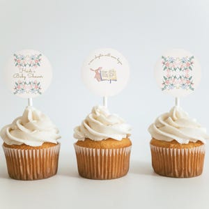 Book Theme Baby Shower Cupcake Toppers | Printable Decorations Parties | Floral Storybook Lover Decor | A New Chapter Will Soon Begin | A22