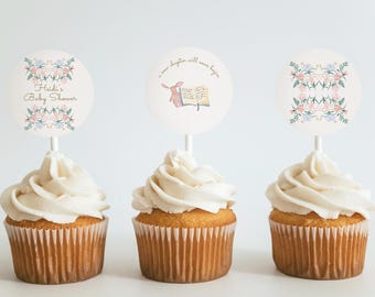 Storybook Baby Shower Cupcake Toppers: Floral Bunny Design (DIY Printable PDF Template 2"x2") A22