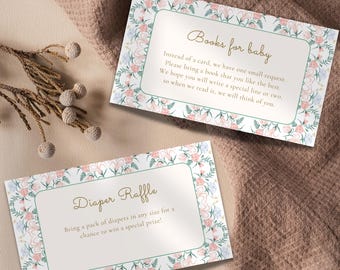Floral Baby Shower Inserts: Books for Baby & Diaper Raffle (Digital Download A22 Template)