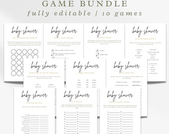 Minimalist Baby Shower Games, Gender Neutral (Editable Template, Digital Download)
