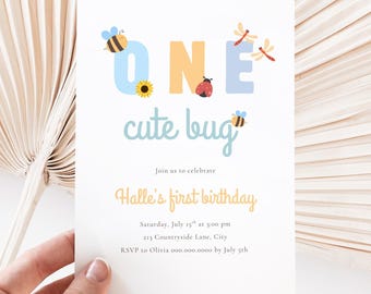 One Cute Bug Birthday Invite | 1st Year Editable Template | Digital Download | One is Fun Theme | Girl Boy Evite | Summer Spring Ladybug