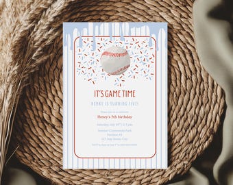 Baseball Birthday Invitation: Ice Cream Drip, Sports Party (Editable Digital Template, 5x7)