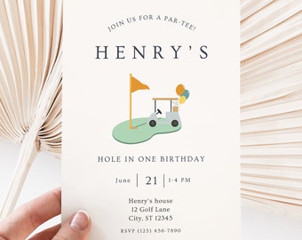 Hole In One 1st Birthday Invitation: Golf Party Theme (DIY Canva Template) A25