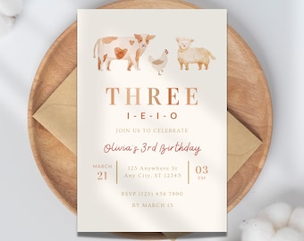 Farm Animals Birthday Invitation: Three I E I O Template (Digital Download) A27