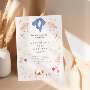 Fairytale Princess 3rd Birthday Invitation: Pink & Gold (Digital Download, Editable Canva Template) L15