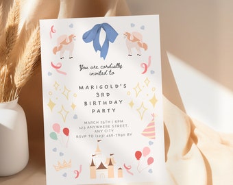 Fairytale Princess 3rd Birthday Invitation: Pink & Gold (Digital Download, Editable Canva Template) L15