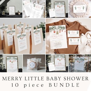 Ensemble baby shower Joyeux petit bébé | Modèles modifiables | Non sexiste | Jeux et décorations pour la fête de Noël | Thème des vacances d'hiver | L57