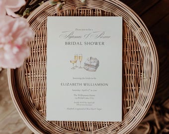 PJS And Prosecco Bridal Shower Invitation (Editable Template, Digital Instant Download)