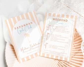 Savannah Bachelorette Party Invitation & Itinerary Template (DIY Editable)
