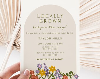 Locally GrownFarmers Market Baby Shower Invitation: Wildflower Garden, Gender Neutral (Canva Template)