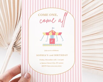 Pastel Carnival Themed Birthday Party Invitation, Editable Template, Digital Download