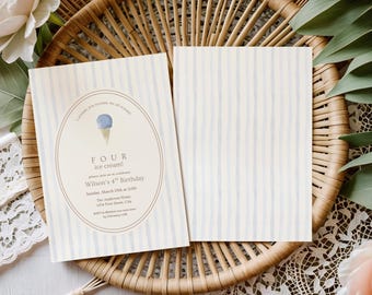 I Scream You Scream We All Scream Four Ice Cream, Kids 4th Birthday Party, Blue (Editable Template, Digital Instant Download)