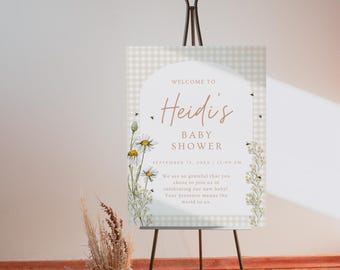 Bumblebee Baby Shower Welcome Sign: Neutral Poster (Printable Editable Template) A12