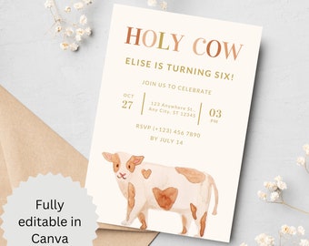 Cow Birthday Invitation Template: Farm Party, Any Age (Digital Download)