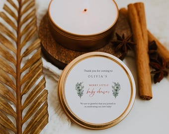 Winter Baby Shower Favor Sticker Template: Green Foliage (Digital Download) L57