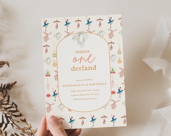 Winter Onederland Girl Birthday Invitation, First Birthday, Nostalgic Vintage Theme (Editable Template, Digital Download)