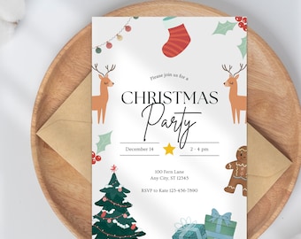 Festive Christmas Party Invitation (Editable Template, Instant Download)
