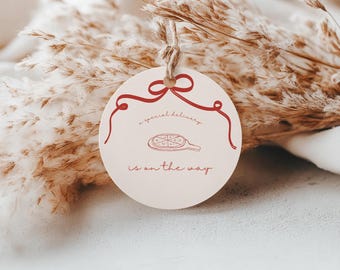 Pizza Baby Shower Favor Circle Tag, Printable Thank You (Editable Template, Digital Download) A38